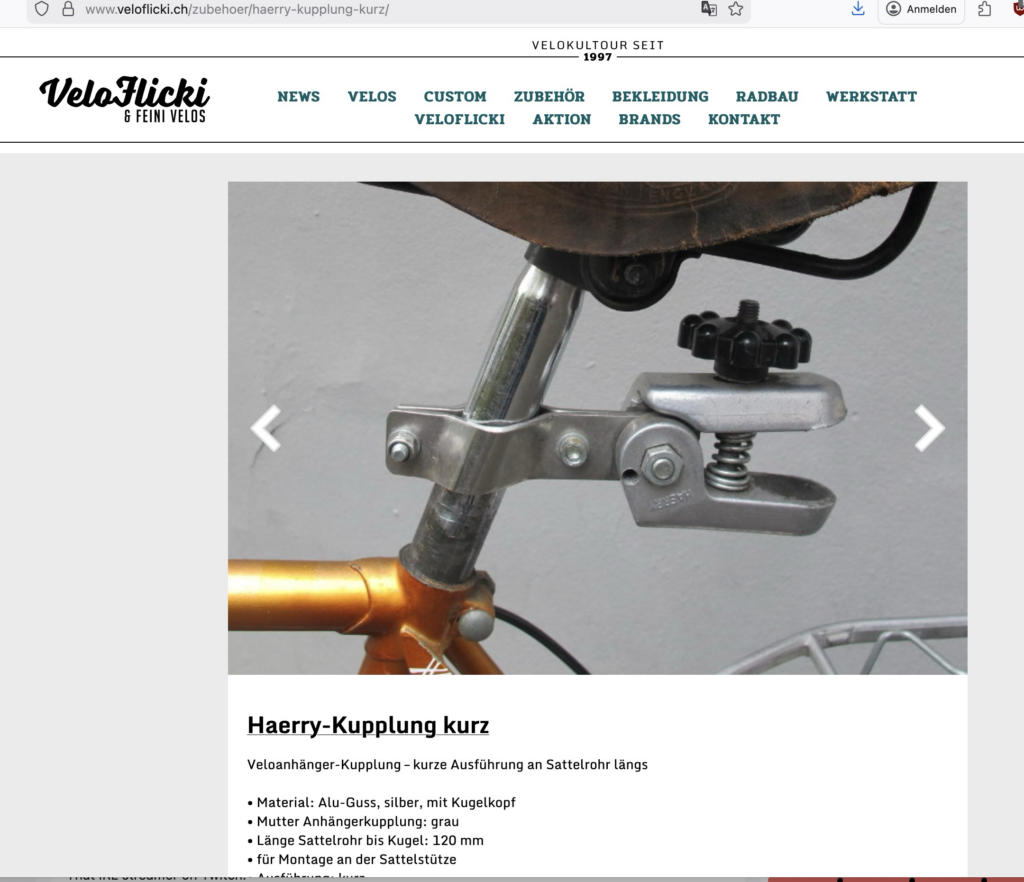 Screenshot Veli Flicki Website, zeigt eine Haerry-Kupplung